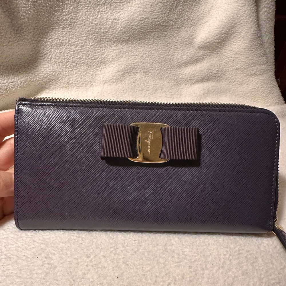 Salvatore Ferragamo dark purple Wallet with Gold Accent